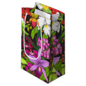 Tropische Orchideen-Blumen-Garten-Geschenk-Tasche Kleine Geschenktüte (Vorderseite Schrägansicht)