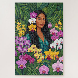 Tropische Orchideen-Damenmalerei Xlrg Puzzle