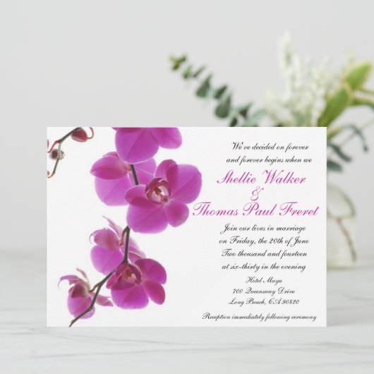 Tropische Orchideen-Hochzeits-Einladungen Einladung (Stehend Vorderseite)