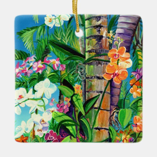 Tropische Orchideen mit Palmen Keramik Keramikornament (Vorderseite)