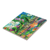 Tropische Orchideen mit Palmen Keramik Tile Fliese (Seite)