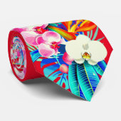 Tropische Orchideen und Blätter aus Palmen Hawaiia Krawatte (Gerollt)