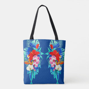 Tropische Orchideen und Blätter aus Palmen Hawaiia Tasche