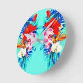 Tropische Orchideen und Palmen Blätter Hawaiianisc Runde Wanduhr (Winkel)