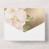 Tropische Orchideen und Plumeria Blume auf Gold All In One Einladung (Rückseite)