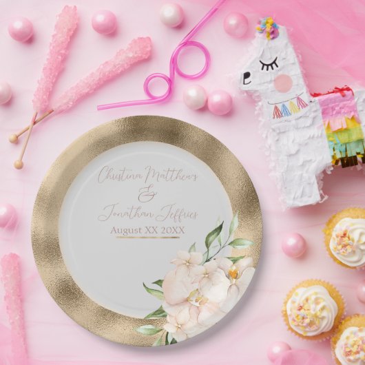 Tropische Orchideen und Plumeria Blume auf Gold Pappteller (Party)