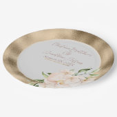 Tropische Orchideen und Plumeria Blume auf Gold Pappteller (Schrägansicht)