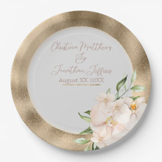 Tropische Orchideen und Plumeria Blume auf Gold Pappteller