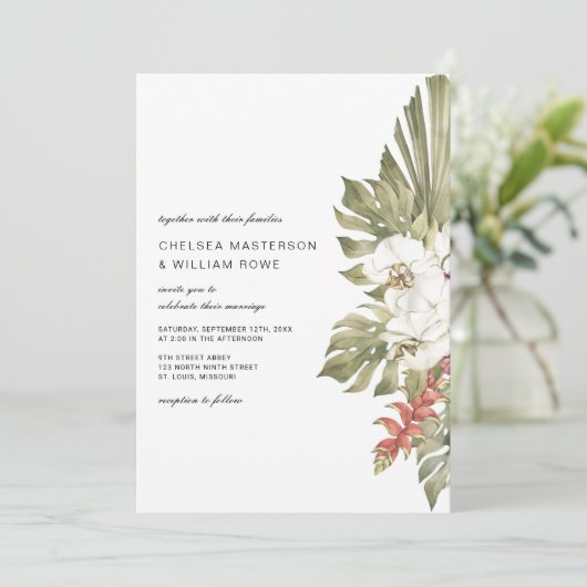 Tropische Orchideenhochzeit Einladung (Stehend Vorderseite)