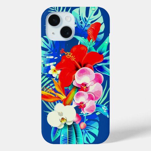 Tropische Orchideenpalmen Blätter Blau Hawaiianisc Case-Mate iPhone Hülle (Rückseite)