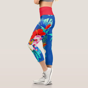 Tropische Orchideenpalmen Blätter Hawaiianisch-Blü Capri Leggings