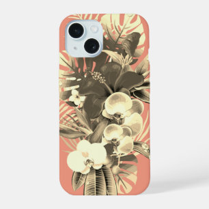 Tropische Orchideenpalmenblätter Pfirsich Hawaiian iPhone 15 Hülle