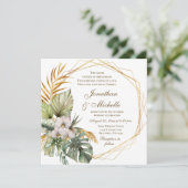 Tropische Orchids Palmen Christliche Hochzeit Einladung (Stehend Vorderseite)