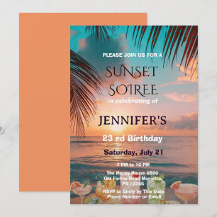 Tropische Ozean-Sonnenuntergangs-Soiree-Strand-Geb Einladung