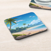 Tropische Ozeaninsel Sandstrand Ufer Getränkeuntersetzer (Linke Seite)