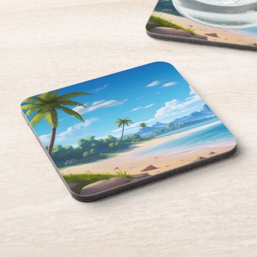 Tropische Ozeaninsel Sandstrand Ufer Getränkeuntersetzer (Linke Seite)