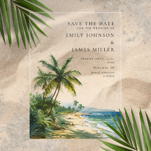 Tropische Palm Beach Hochzeit - Save The Date Acryleinladungen