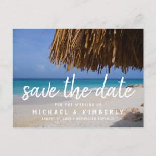 Tropische Palm Beach Hochzeit Save the Date Ankündigungspostkarte