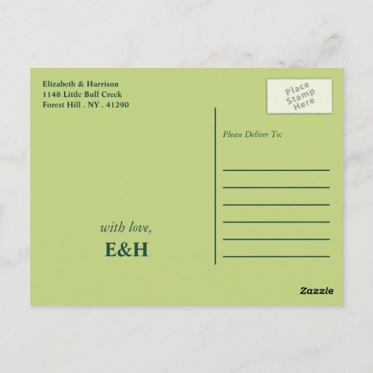 Tropische Palm-Blätter, Beach Wedding Save the Dat Postkarte (Rückseite)