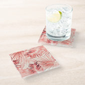 Tropische Palm-Blätter, hawaiianisches Stilmuster. Glasuntersetzer (Schrägansicht)