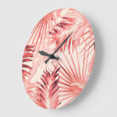 Tropische Palm-Blätter, hawaiianisches Stilmuster. Große Wanduhr (Winkel)