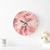 Tropische Palm-Blätter, hawaiianisches Stilmuster. Große Wanduhr (Zuhause)