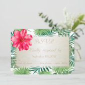 Tropische Palm-Blätter, Hibiskus Wedding RSVP-Kart Einladung (Stehend Vorderseite)