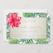Tropische Palm-Blätter, Hibiskus Wedding RSVP-Kart Einladung (Vorderseite)