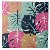 Tropische Palm-Blätter in Rosa und Blau | dekorati Fliese (Vorderseite)