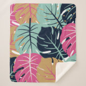 Tropische Palm-Blätter in Rosa und Blau | gemütlic Sherpadecke (Vorderseite)