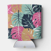 Tropische Palm-Blätter in Rosa und Blau | Getränke Dosenkühler (Rückseite)