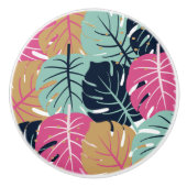 Tropische Palm-Blätter in Rosa und Blau | Keramikk Keramikknauf (Vorderseite)