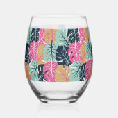 Tropische Palm-Blätter in Rosa und Blau | unermüdl Weinglas Ohne Stiel (Links)