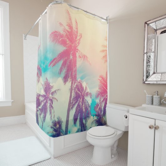 Tropische Palm-Silhouette with sun light on su Duschvorhang (Beispiel)