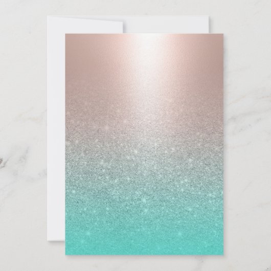 Tropische Palm Tree Rose Gold & Aquamarin Einladung (Rückseite)