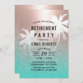 Tropische Palm Tree Rose Gold & Aquamarin Einladung (Vorne/Hinten)