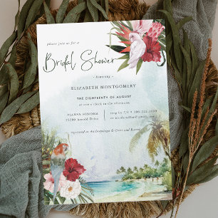 Tropische Palmbaum-Blumen-Strand-Brautparty Einladung