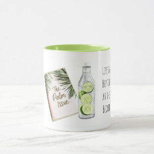 Tropische Palmbaumblätter Grüne Weiße Limetten Str Tasse