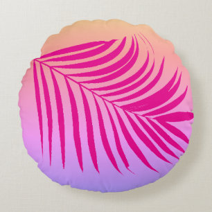 Tropische Palmblatt-Kunst in heißem Pink und Orang Rundes Kissen