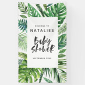 Tropische Palmblatt- u. Skript-Babyparty Banner (Vertikal)