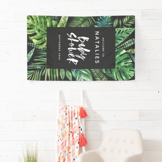 Tropische Palmblatt- u. Skript-Babyparty Banner (Insitu)