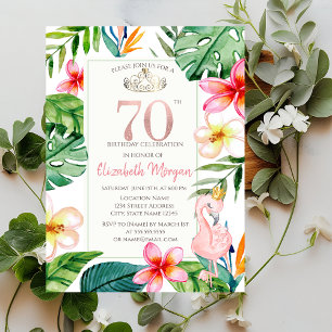 Tropische Palmblätter Blumen Rosa Flamingo 70. Einladung