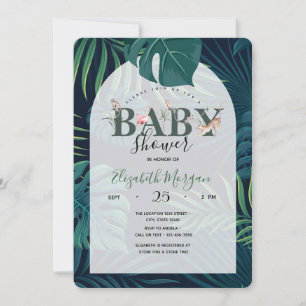 Tropische Palmblätter Dschungeltiere Baby Shower Einladung