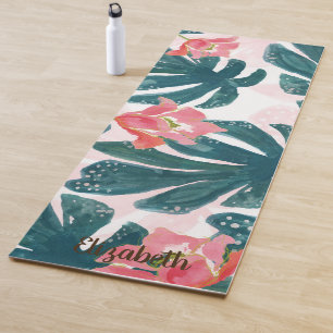 Tropische Palmblätter, Hibiskus - Personalisiert Yogamatte