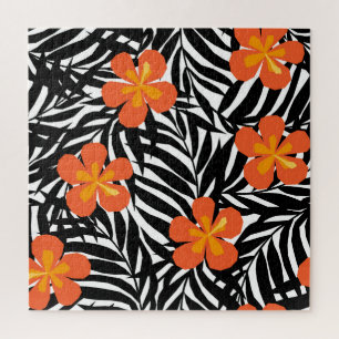 Tropische Palmblätter im Vintage-Appliqué-Stil. Puzzle