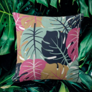 Tropische Palmblätter in Rosa & Blau   Dekorativ Kissen