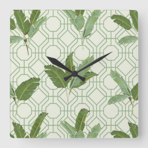 Tropische Palmblätter Quadratische Wanduhr