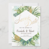 Tropische Palmblätter Sommer Hochzeitsankündigung Save The Date (Vorderseite)