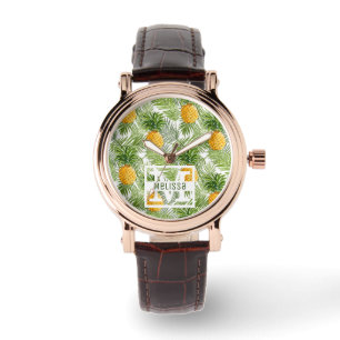 Tropische Palmblätter u. Ananas addieren Ihren Armbanduhr
