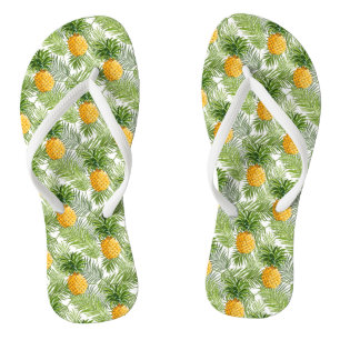 Tropische Palmblätter u. Ananas Badesandalen
